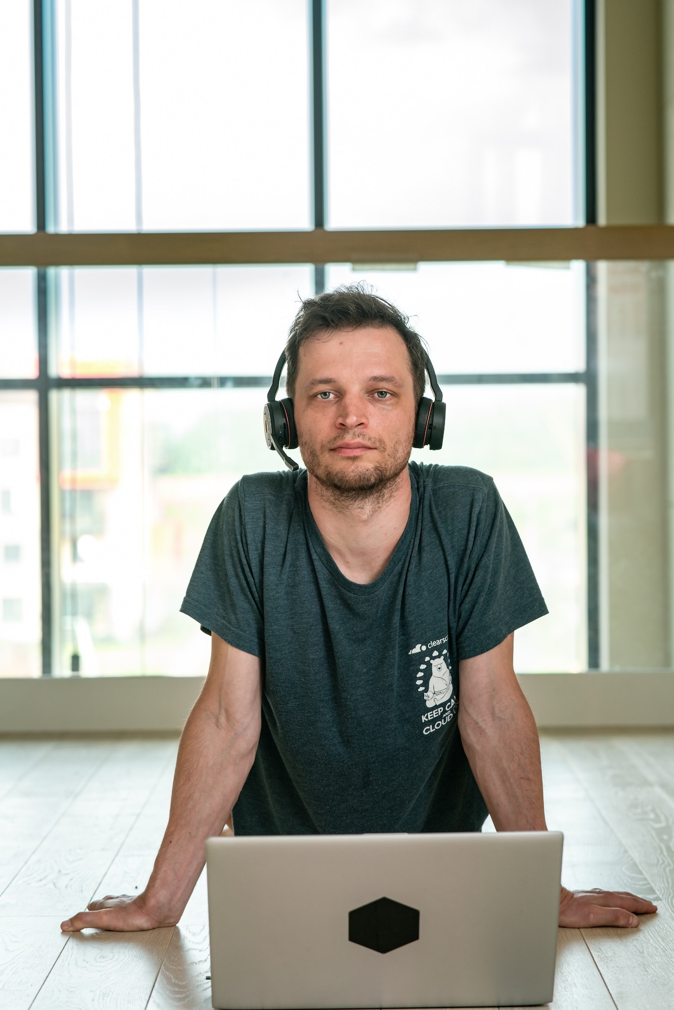 programmer at an online meeting of coworkers.